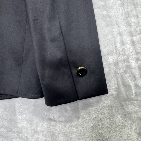 Escada Blazer Womens 42 Black Wool Stretch Classic Two Button Jacket Gold Accent - Picture 6 of 16